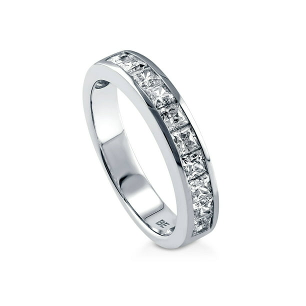 Sterling Silver Round CZ Channel Set Half Eternity Ring Band Anniversary Ring 4MM Size 3 to 12 